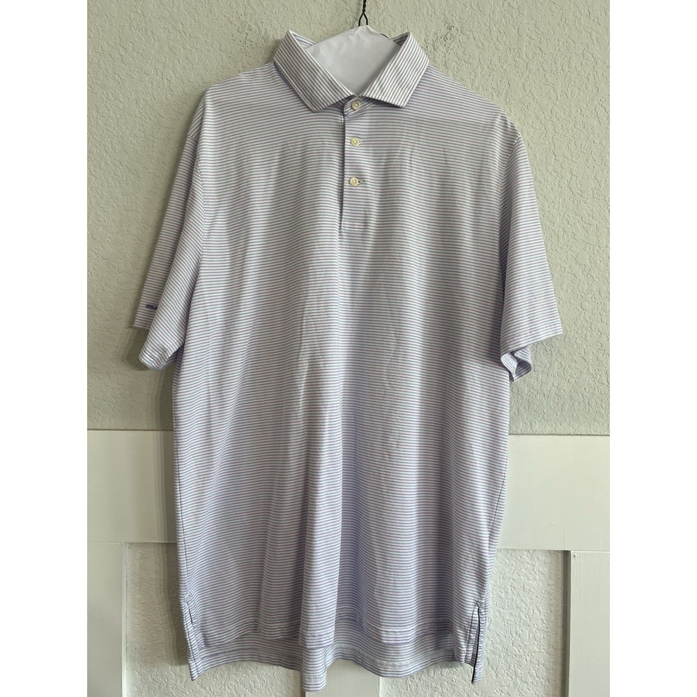 RLX Ralph Lauren Large Gray Purple Stripe Golf Polo Shirt Men's fleur-de-lis